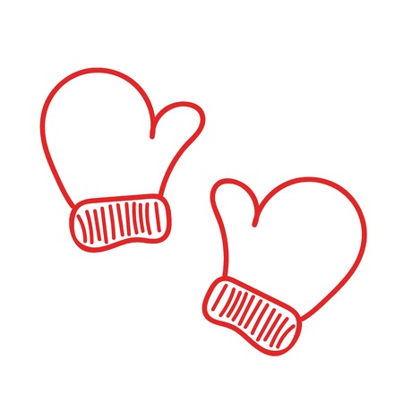 Hand drawn isoladed red warm mittens for cold winter weather on white background. Vector sketchのイラスト素材
