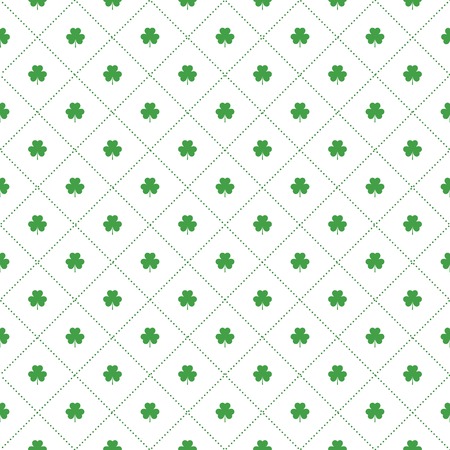 Seamless pattern with clovers leaves and stripes in rhomb shape for design of St. Patricks Day items. Vector repeating background for greeting card, cover, presentation, web site, banner, etc.のイラスト素材