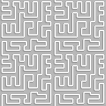 3D seamless pattern of labyrinth from metallic bent pipes. Vector repeating background with long shadows.のイラスト素材