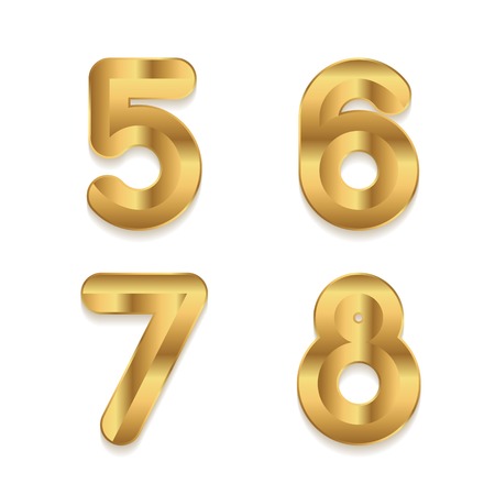 Golden alphabet. Set of metallic 3d numbers. Vector digits 5 6 7 8.のイラスト素材