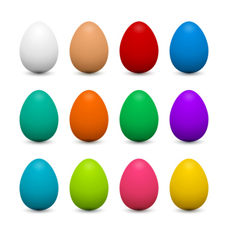 Set of 3d eggs in different colors for Easter. Vector objects for festive design.のイラスト素材