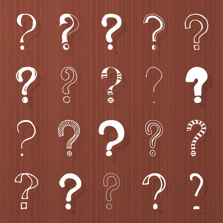 Set of hand drawn question marks on wooden brown texture. Vector illustration.のイラスト素材