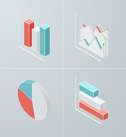 Set of isometric chart icons. Vector 3d graph for presentation, banner, report design.のイラスト素材
