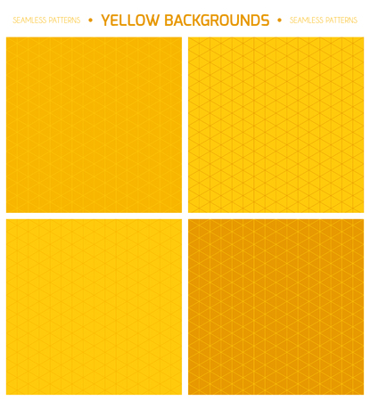 Geometric minimalistic thin lined seamless patterns set in yellow color. Vector isometric endless backgrounds collection.のイラスト素材