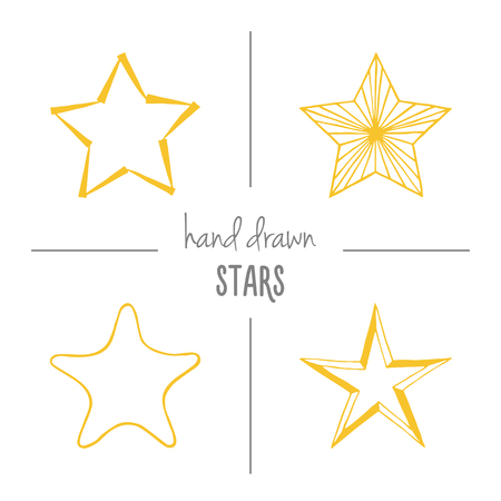 Set of yellow hand drawn stars.のイラスト素材