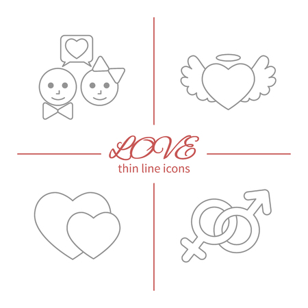 Set of isolated love thin lined outlined icons.のイラスト素材