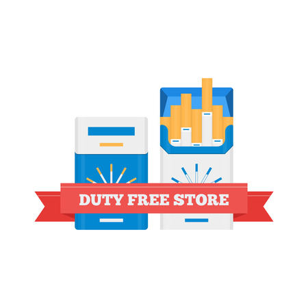 Vector flat icon of Duty Free cigarette packs at airportのイラスト素材