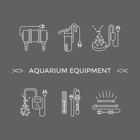 Thin line vector icons - aquarium equipmentのイラスト素材