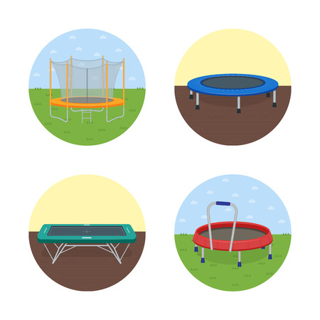 Jumping trampoline flat realistic icon.のイラスト素材