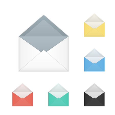 Set of isolated opened colored white envelopesのイラスト素材