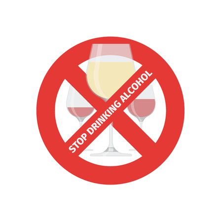 Vector flat stop drinking icon of alcohol glass, vector illustration.のイラスト素材