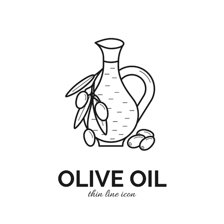 Thin line icon of olive oil bottleのイラスト素材