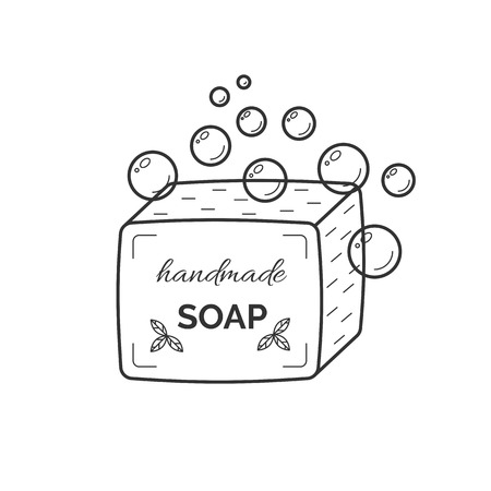 Thin line icon of natural organic handmade soapのイラスト素材
