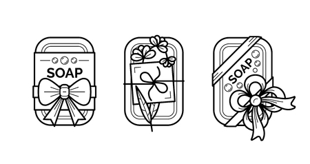 Thin line icons set of natural organic handmade soapのイラスト素材