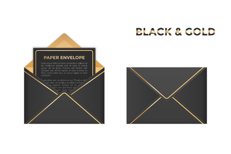 Vector isolated opened and closed black and gold envelopesのイラスト素材