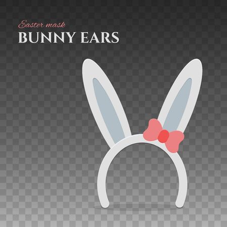 Happy Easter bunny ears. Rabbit mask with ears and red bow for easter celebration. Isolated vector illustration for holiday design.のイラスト素材