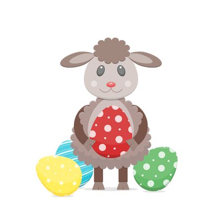 Happy Easter colourful eggs and cartoon lambのイラスト素材
