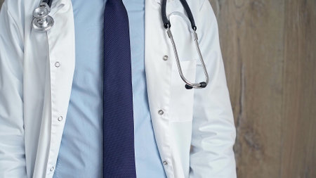 Professional doctor in white lab coat with stethoscopeの写真素材