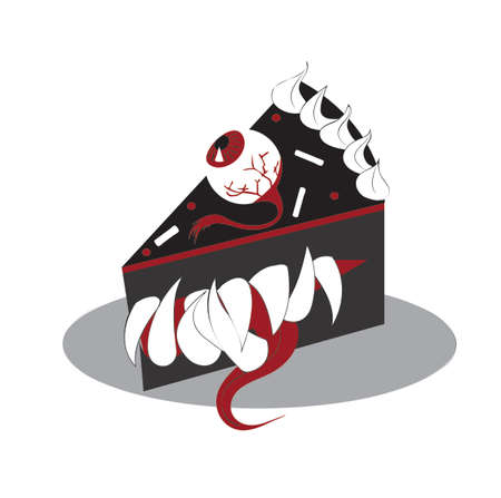 Toothy pie with tongue and eye. Halloween illustration. Vector stock illustration isolated on white background.のイラスト素材
