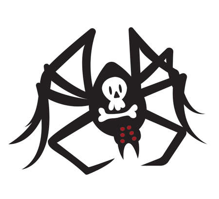 A spider with a skull and bones on its back. Cartoon style. Halloween illustration. Vector illustration isolated on white background.のイラスト素材