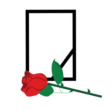 Funeral frame with a black ribbon and a rose in front of it. Concept: grief, grief, loss, sorrow, funeral, prayer. Vector illustration.のイラスト素材