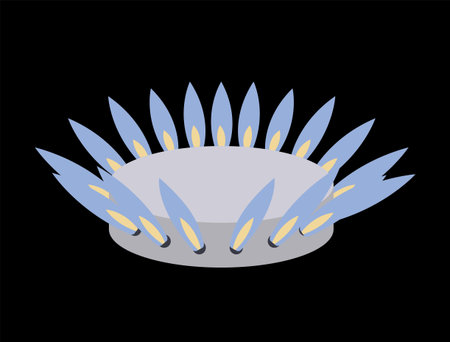 Gas burner with blue flame. Vector stock illustration on black background.