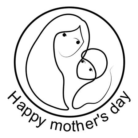 Silhouette of a mother with a child. Happy mother's day concept. Beautiful woman with a child. Doodle style. Vector illustration isolated on white background.のイラスト素材