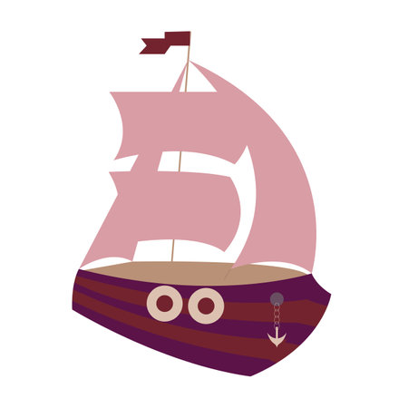 A ship with pink sails. vector illustration.のイラスト素材