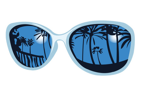 Exotic landscape reflected in sunglasses. Summer holiday concept. Vector illustration isolated on white background.のイラスト素材
