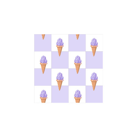Lavender ice cream. Three scoops of creamy sweet dessert in a waffle cone. Purple sorbet. Seamless...