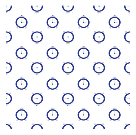 Simple blue alarm clock. Seamless pattern. Vector illustration.