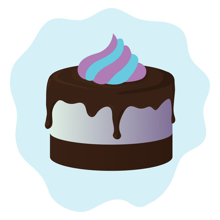 Chocolate cake with butter cream. Vector illustration isolated on white background.