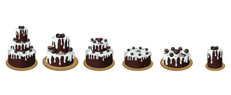 Set of chocolate cakes in cartoon style. Vector illustration isolated on white background.のイラスト素材