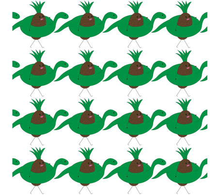 Funny pineapple character with a dinosaur swimming ring. Simple seamless pattern. Vector illustration.のイラスト素材