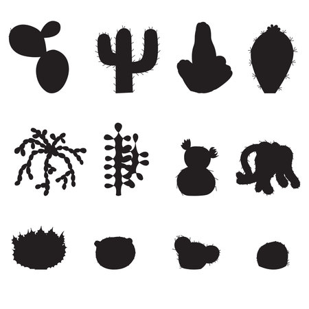 Set of cactus silhouettes. Vector illustration isolated on white background.のイラスト素材