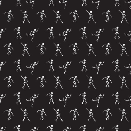 Dancing skeletons on a black background. Seamless pattern. Vector illustration.のイラスト素材