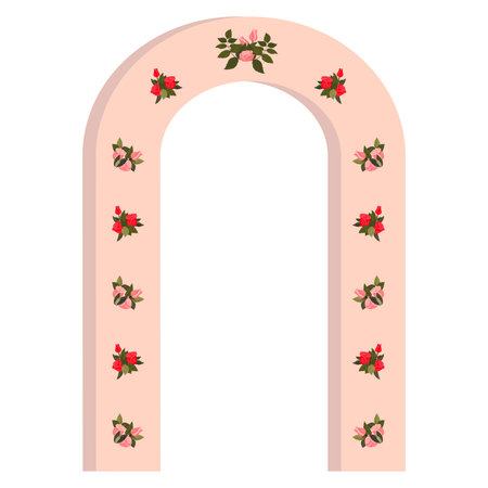 A wedding arch decorated with pink and red roses. Vector illustration isolated on a white background.のイラスト素材