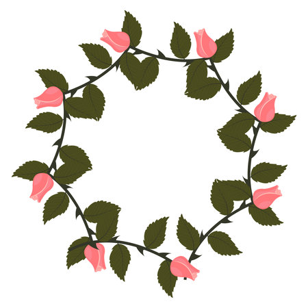A wreath of light pink rosebuds on a stem for your design. Vector illustration isolated on a white background.のイラスト素材