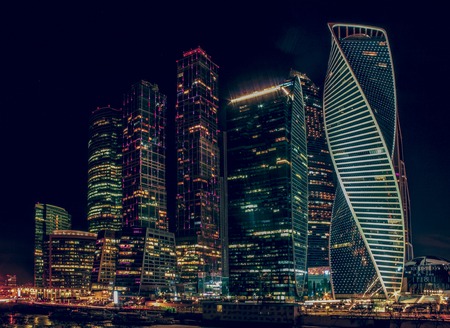 Moscow City building at night view from the observation platform, Moscow, Russia.の写真素材