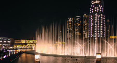 View from the observation platform at the singing fountains and Dubai Mall. Dubai, May 2019.の写真素材