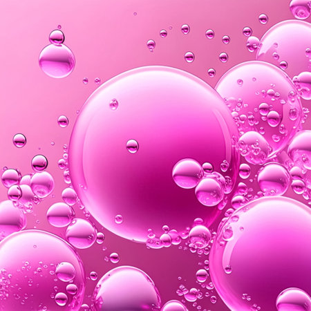 Pink background with bubbles closeup. Generated with AI technology.の素材