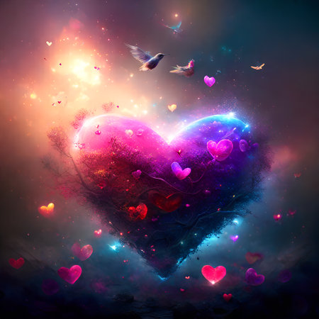 Valentine's day background with heart and lights. Vector illustration.の素材