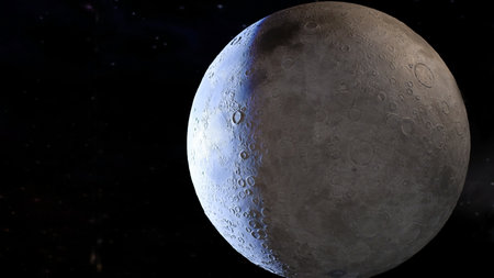 Moscow, Russia - April 18, 2021: Museum of Cosmonautics. Moon model. Lunar globe in blue. Space Museum.のeditorial素材