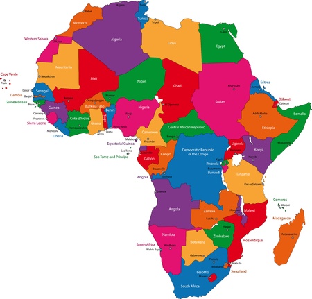 Colorful Africa map with countries and capital citiesのイラスト素材