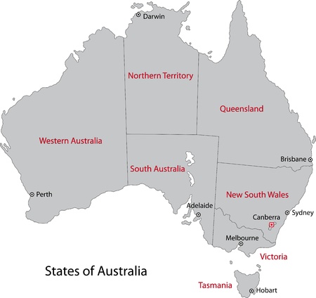 Gray Australia map with regions and main citiesのイラスト素材