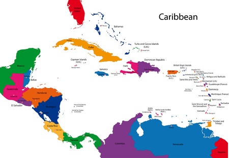 Colorful Caribbean map with countries and capital citiesのイラスト素材