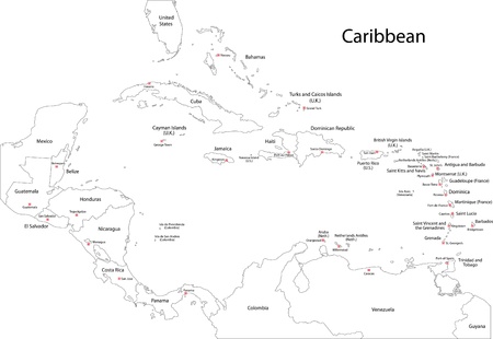 Outline Caribbean map with countries and capital citiesのイラスト素材