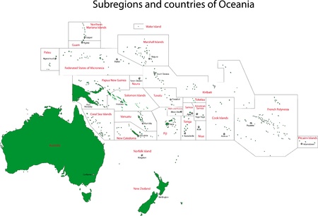 Oceania map with countries and capital citiesのイラスト素材