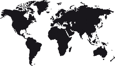 Black map of world with countries bordersのイラスト素材