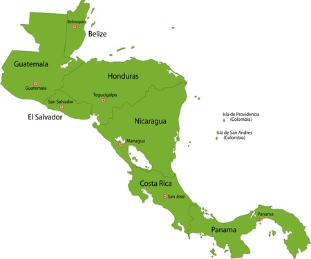 Green Central America map with country bordersのイラスト素材